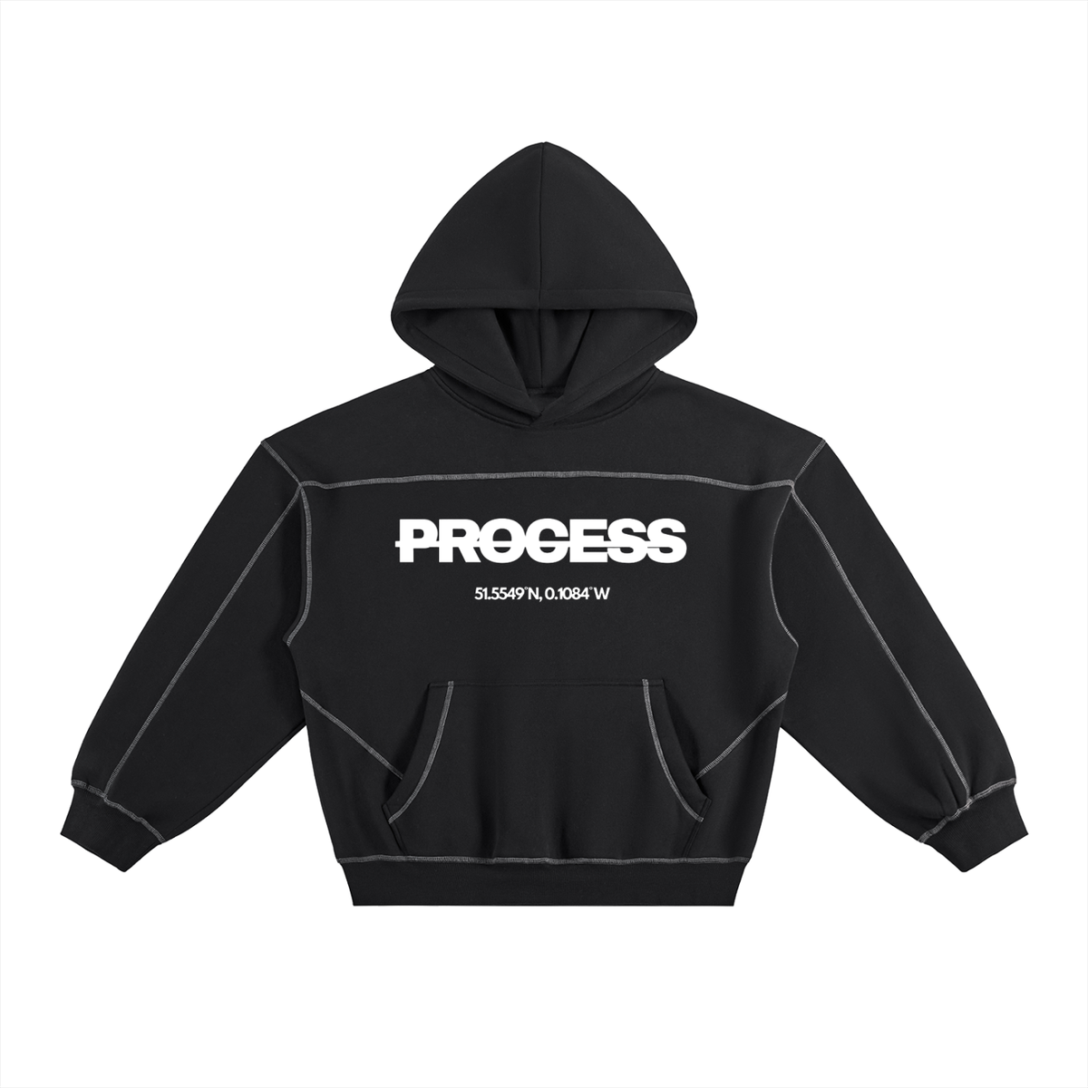 Contrast-Stitched Boxy 'Trust the Process' Fleeced Hoodie