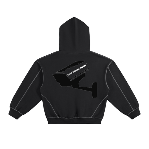 Contrast-Stitched Boxy CCTV Fleeced Hoodie