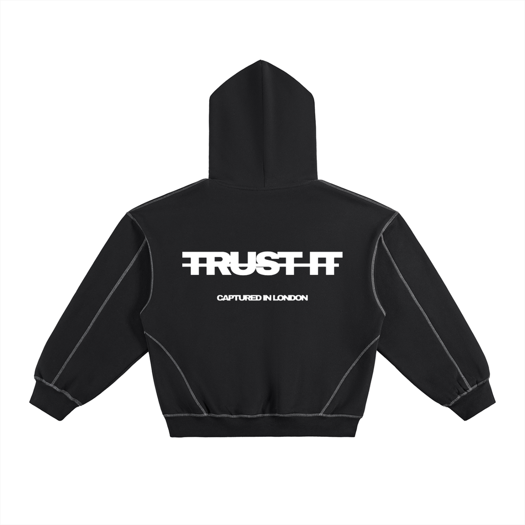 Contrast-Stitched Boxy 'Trust the Process' Fleeced Hoodie