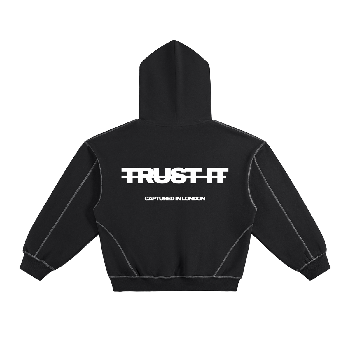 Contrast-Stitched Boxy 'Trust the Process' Fleeced Hoodie
