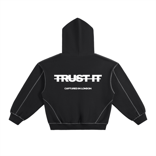 Contrast-Stitched Boxy 'Trust the Process' Fleeced Hoodie